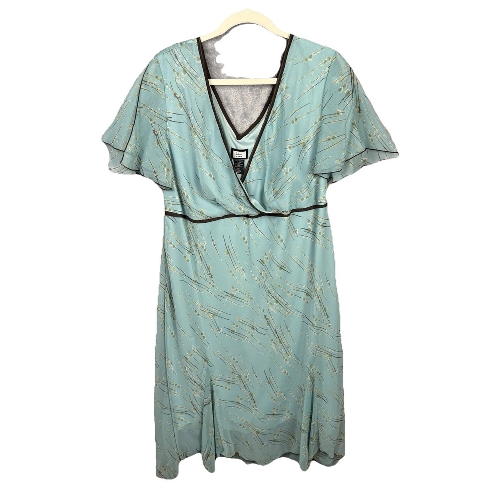 Women's Y2K Dress Flutter Sleeve Babydoll Blue Lined Wrap Dress Handkerchief Hem